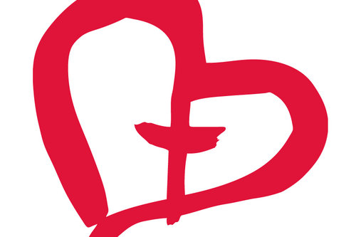 Yhteisvastuukeräyksen logo, punainen sydän jonka keskellä risti
